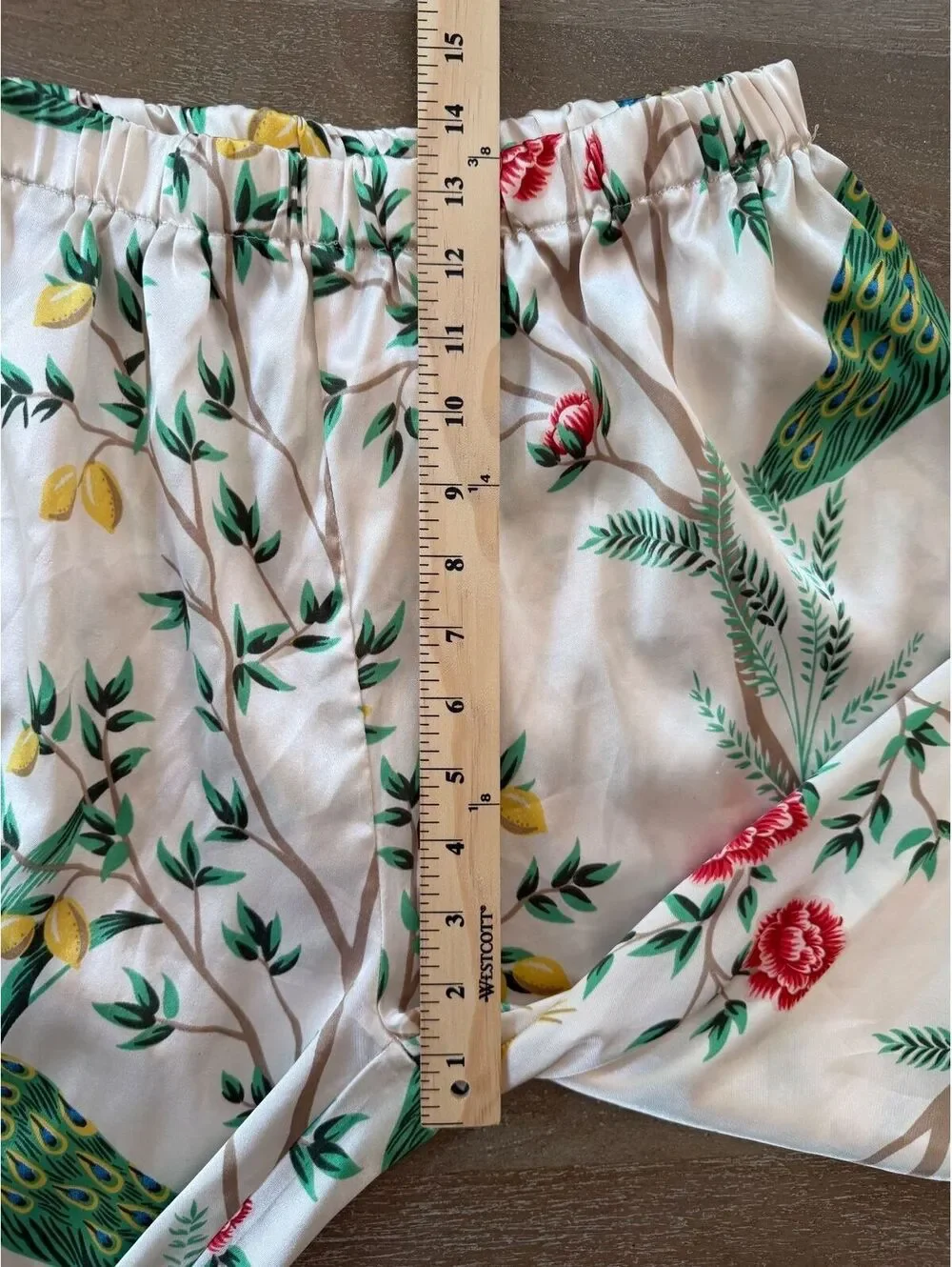 Two Piece Pajama Set Peacock Floral Lemon Print Satin Feel Elevated Sleepwear M
